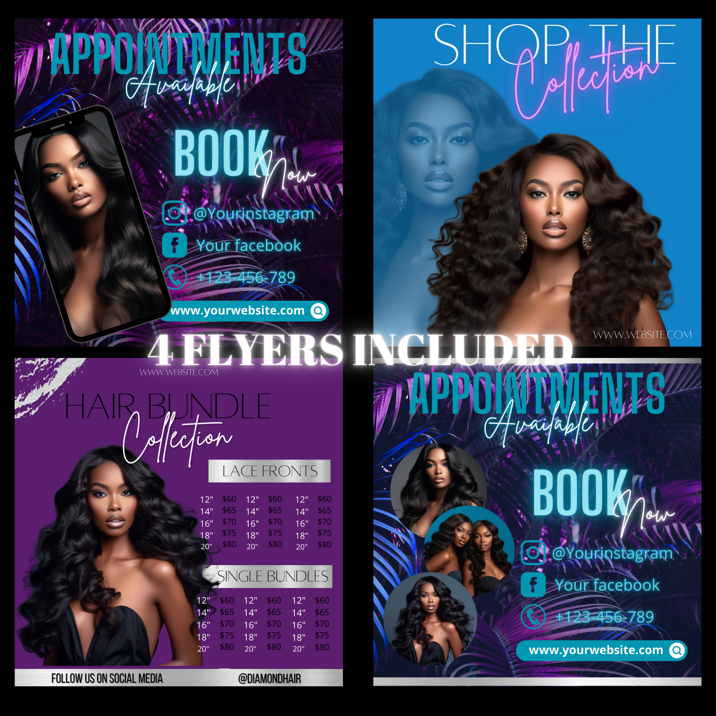 HAIR BUNDLE (WEBSITE, FLYERS, AND HAIT HANG TAGS)